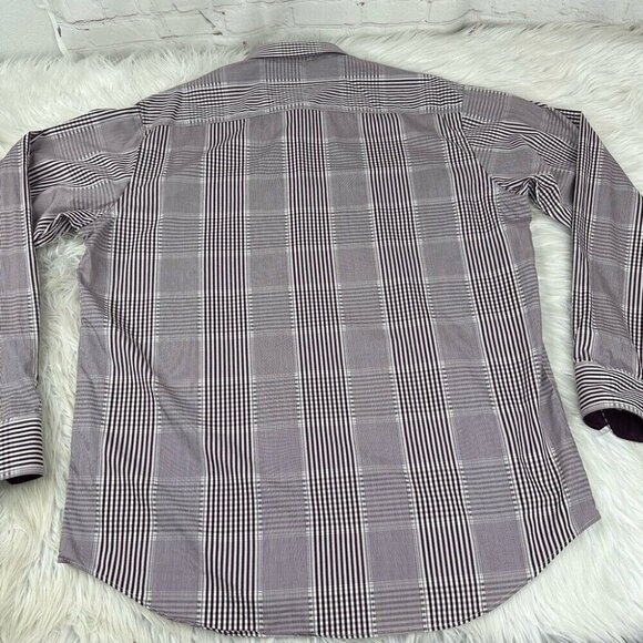 Bugatchi Men’s Purple White Classic Fit Plaid Button Down Dress Shirt L/C50 - Picture 4 of 12